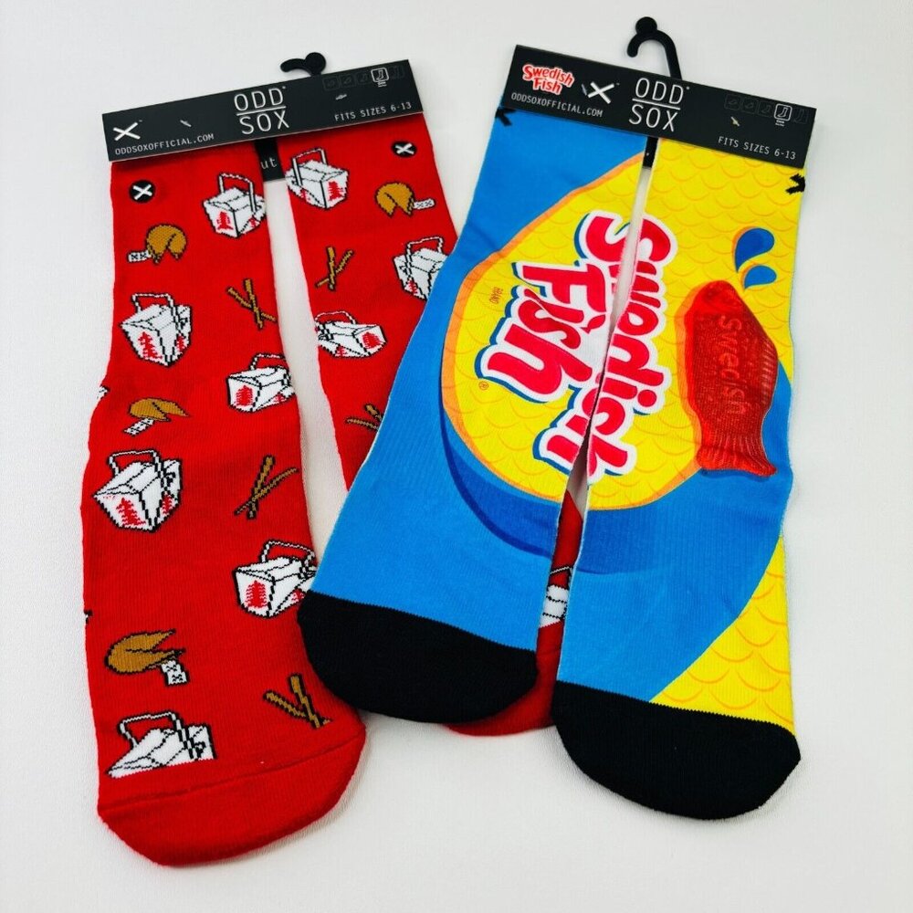 Lot of 2 Novelty Food Socks by Odd Sox Swedish Fish Chinese Food Sz 6-13 NWT